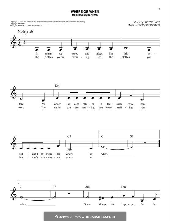Where Or When (from Babes In Arms): For keyboard by Richard Rodgers