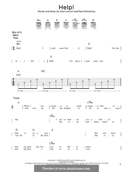 Help! (The Beatles): For guitar by John Lennon, Paul McCartney