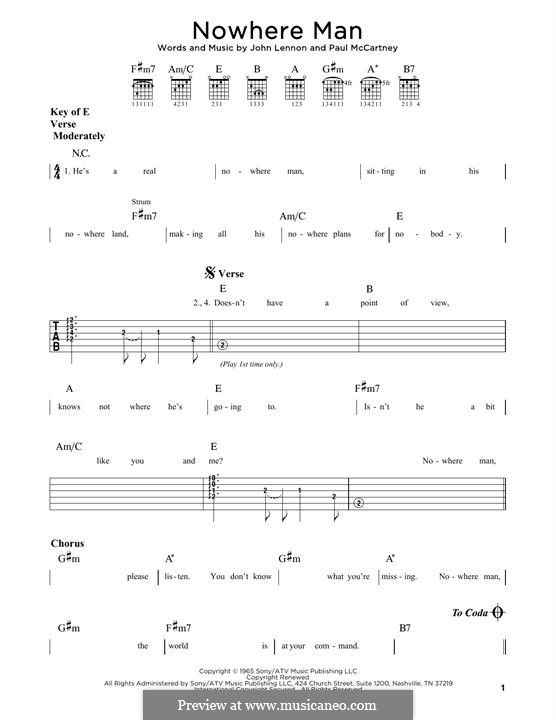 Nowhere Man (The Beatles): For guitar by John Lennon, Paul McCartney