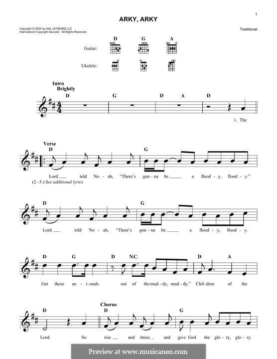 Arky, Arky by folklore - sheet music on MusicaNeo