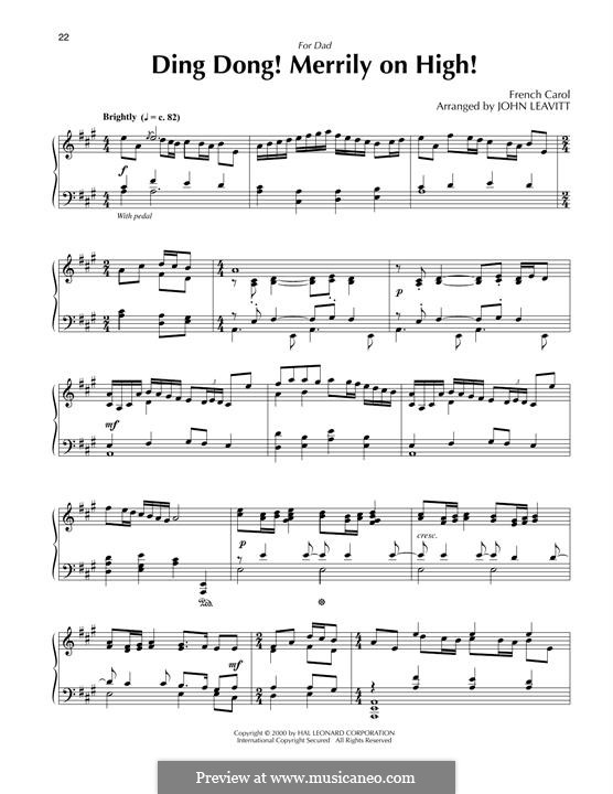 Ding Dong! Merrily on High (Printable Scores): For piano by folklore