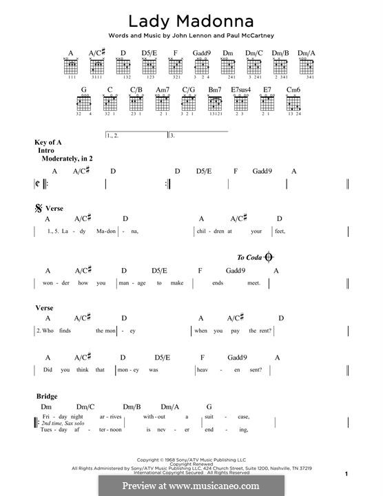 Lady Madonna (The Beatles): For guitar by John Lennon, Paul McCartney