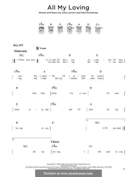 All My Loving (for guitar or piano): For guitar by John Lennon, Paul McCartney