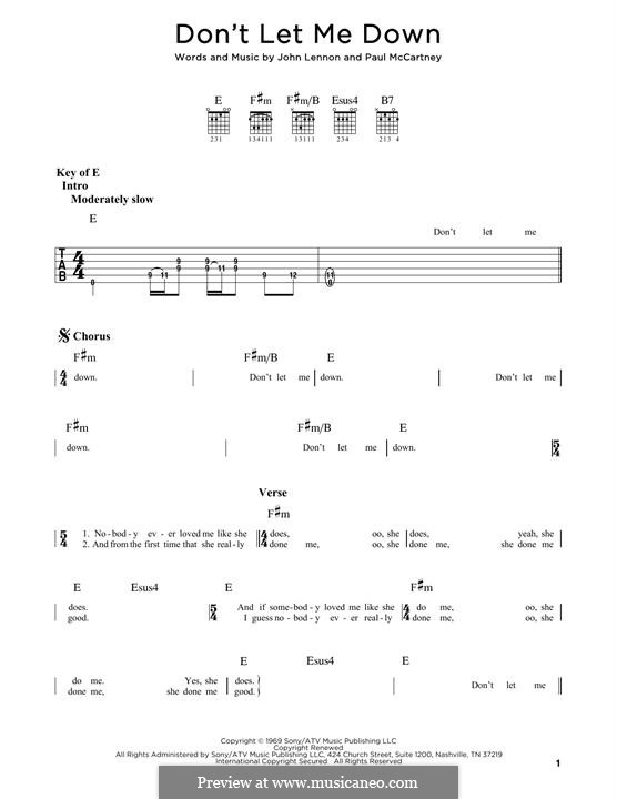 Don't Let Me Down (The Beatles): For guitar by John Lennon, Paul McCartney