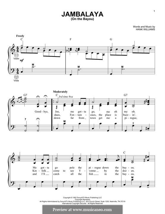Jambalaya (On the Bayou) by H. Williams sheet music on MusicaNeo