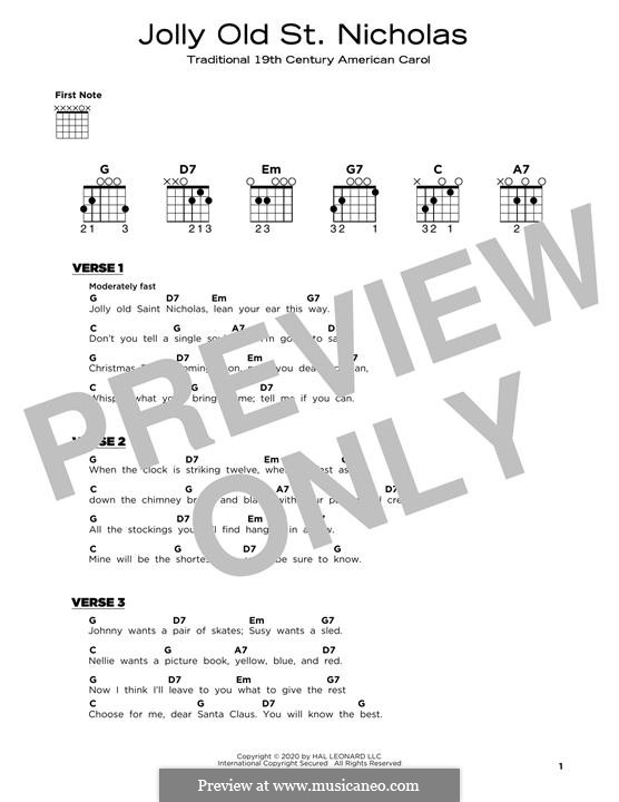 Jolly Old St. Nicholas: For guitar with tab by folklore