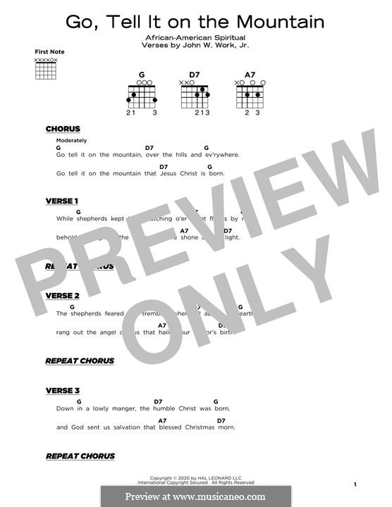 Go, Tell it on the Mountain (Printable Scores): For guitar with tab by folklore