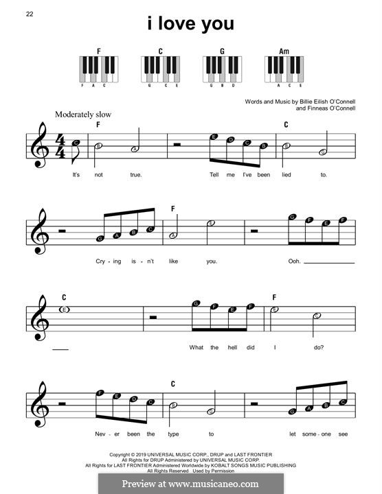 I Love You: For easy piano by Finneas O'Connell, Billie Eilish