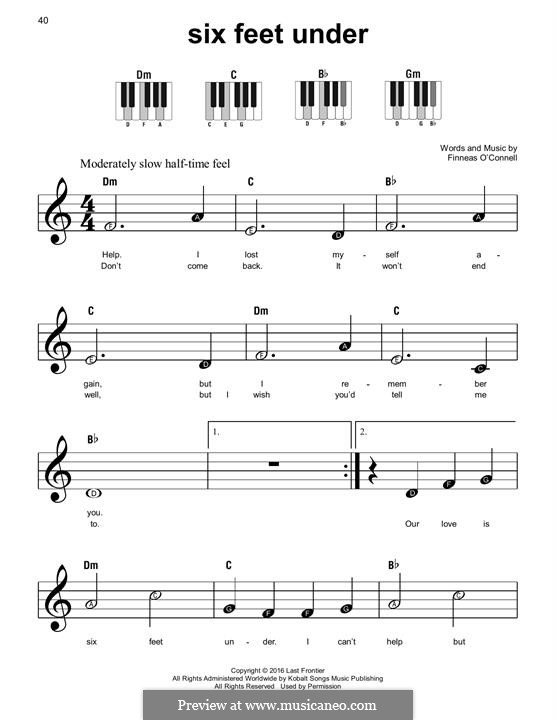 Six Feet Under (Billie Eilish): For easy piano by Finneas O'Connell