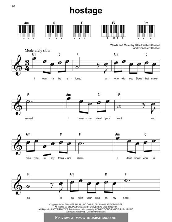 Hostage: For easy piano by Finneas O'Connell, Billie Eilish