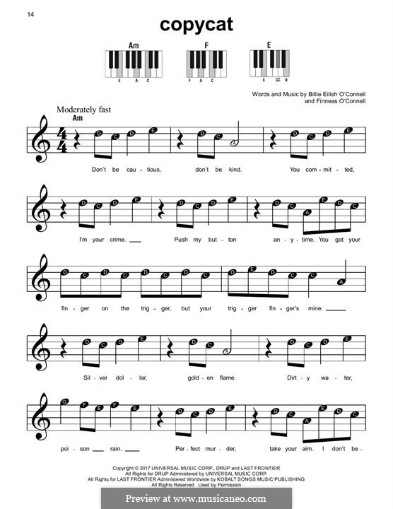 Copycat: For easy piano by Finneas O'Connell, Billie Eilish