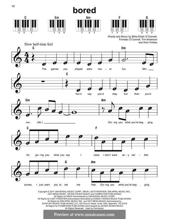 Bored (from 13 Reasons Why): For easy piano by Finneas O'Connell, Tim Anderson, Billie Eilish, Aron Forbes