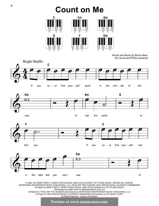 Count on Me: For easy piano by Ari Levine, Bruno Mars, Philip Lawrence