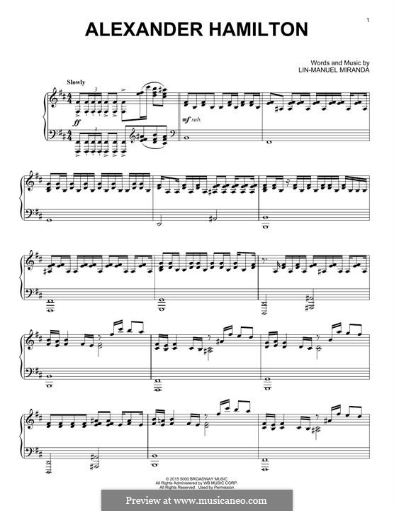 Alexander Hamilton (from 'Hamilton'): For piano by Lin-Manuel Miranda