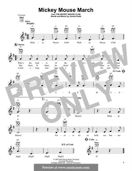 Mickey Mouse March (from The Mickey Mouse Club): For ukulele by Jimmie Dodd