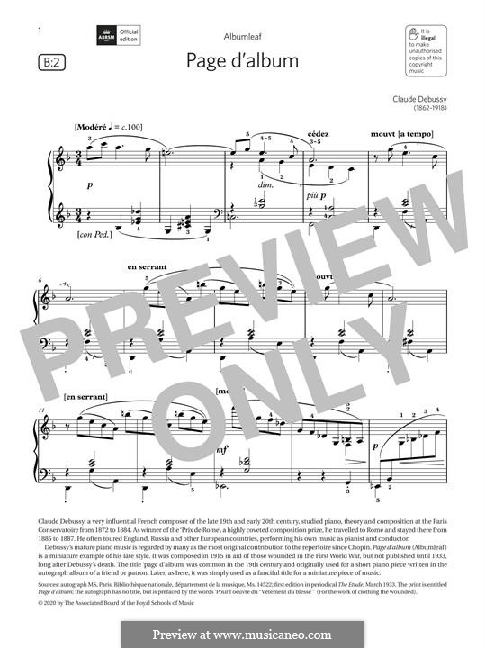 Page d'album: For piano by Claude Debussy
