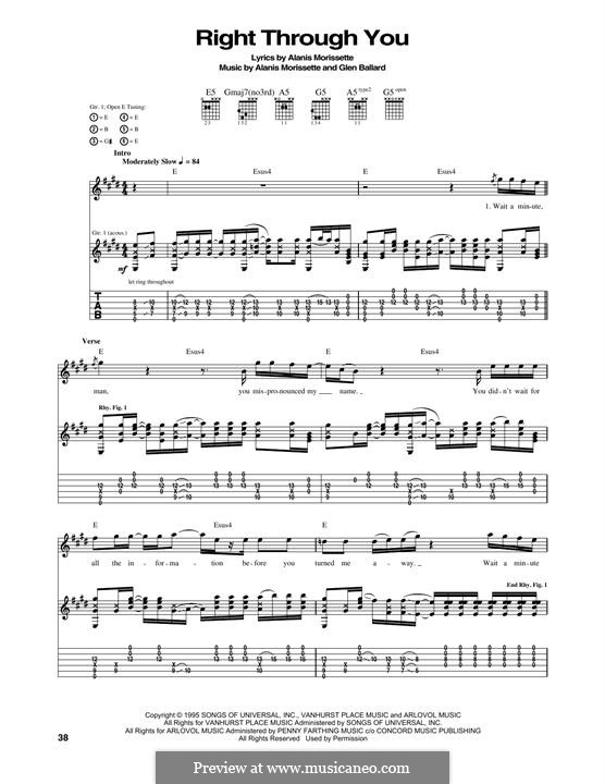 Right Through You (from Jagged Little Pill The Musical): For guitar with tab by Alanis Morissette, Glen Ballard