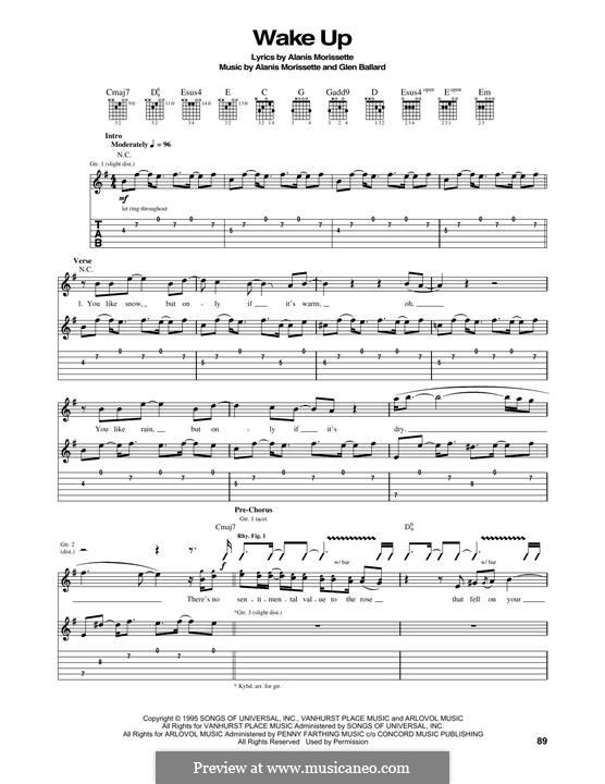 Wake Up (from Jagged Little Pill The Musical): For guitar with tab by Alanis Morissette, Glen Ballard