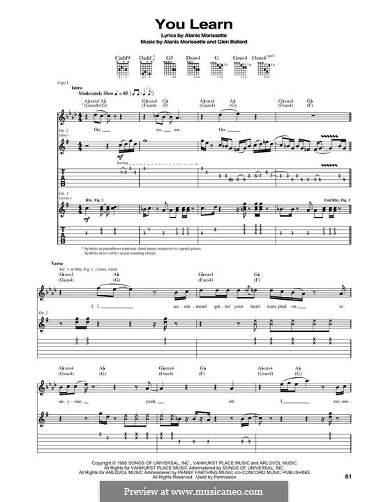 You Learn (from Jagged Little Pill The Musical): For guitar with tab by Alanis Morissette, Glen Ballard