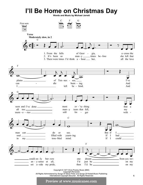 I'll Be Home on Christmas Day (Elvis Presley): For ukulele by Michael Jarrett