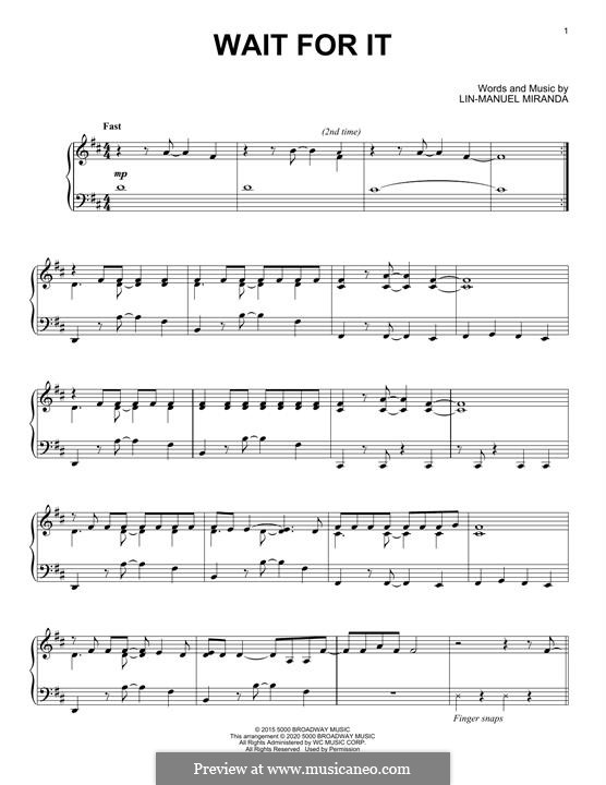 Wait for It (from 'Hamilton'): For piano by Lin-Manuel Miranda
