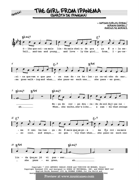 Vocal version: Melody line by Antonio Carlos Jobim