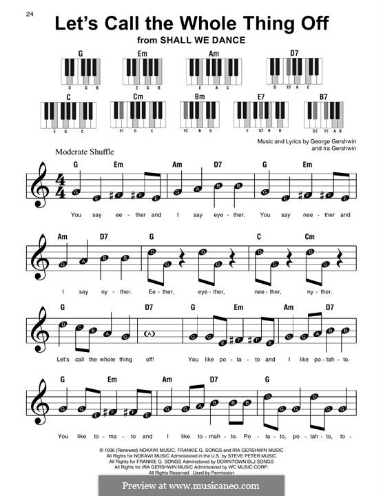 Let's Call the Whole Thing Off: For easy piano by George Gershwin