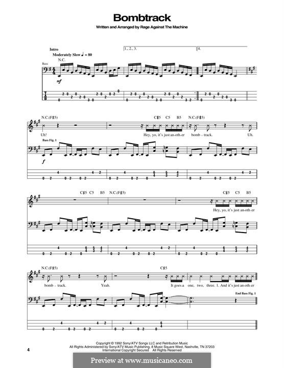 Bombtrack: For bass guitar with tab by Rage Against The Machine