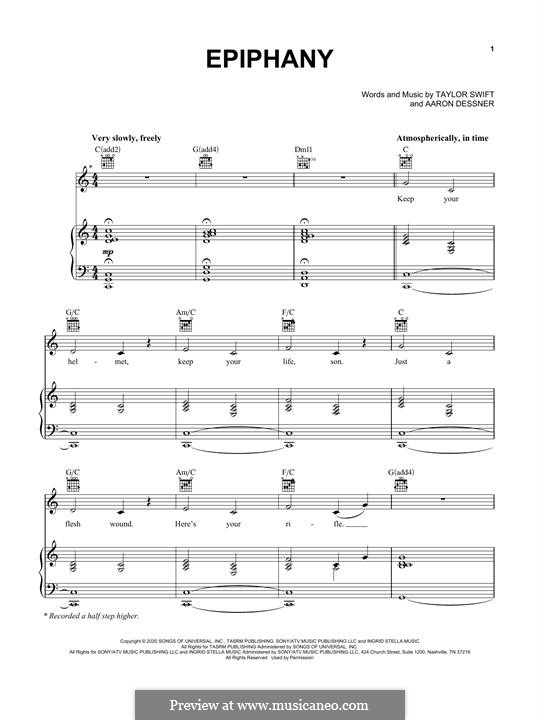 Epiphany (Taylor Swift): For voice and piano (or guitar) by Aaron Dessner