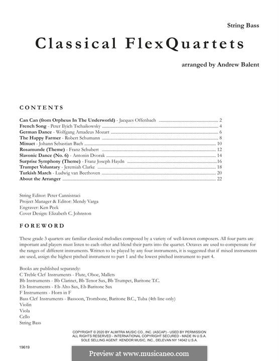 Classical Flexquartets (Various): String Bass part by Johann Sebastian Bach, Wolfgang Amadeus Mozart, Jacques Offenbach, Robert Schumann, Pyotr Tchaikovsky