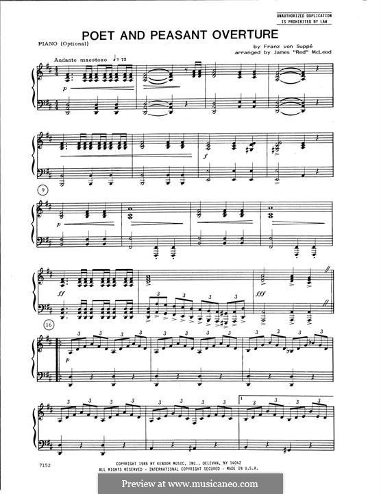 Overture to 'Poet and Peasant': Piano Accompaniment by Franz von Suppé