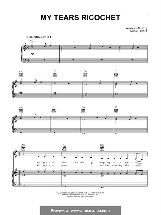 My tears ricochet: For voice and piano (or guitar) by Taylor Swift