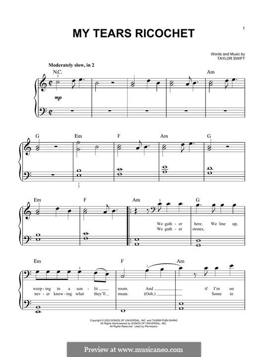 My tears ricochet: For easy piano by Taylor Swift