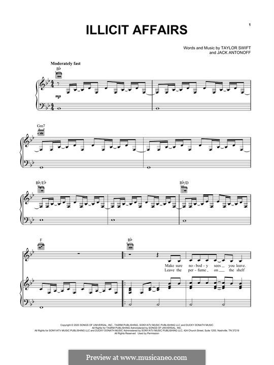 Illicit affairs (Taylor Swift): For voice and piano (or guitar) by Jack Antonoff