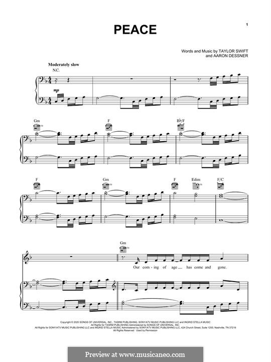 Peace (Taylor Swift): For voice and piano (or guitar) by Aaron Dessner