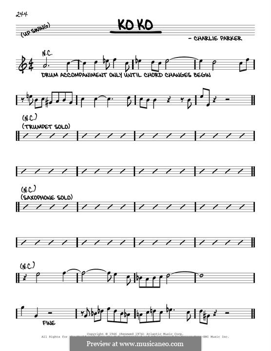 Ko Ko by C. Parker sheet music on MusicaNeo