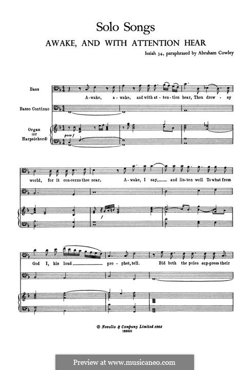 Awake, and with Attention Hear: Awake, and with Attention Hear by Henry Purcell
