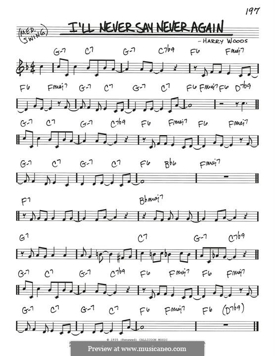 I'll Never Say 'Never Again' Again: Melody line by Harry Woods
