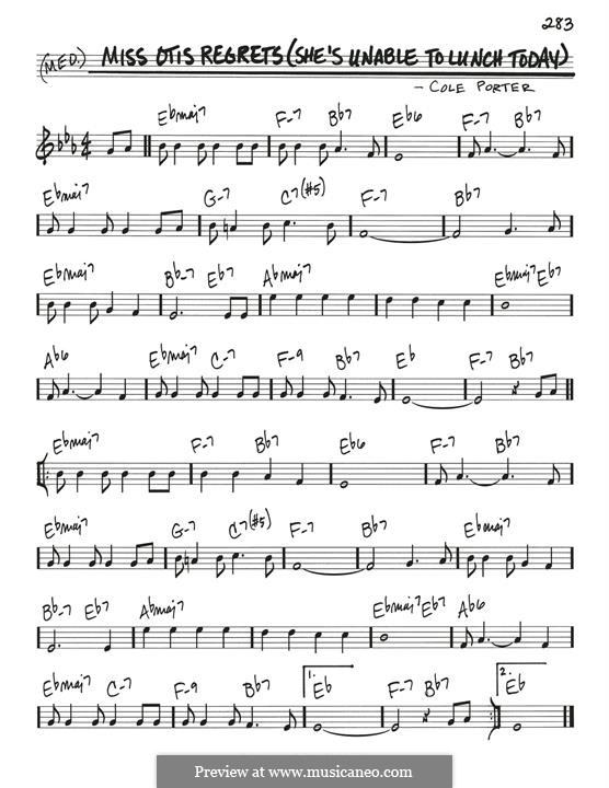 Miss Otis Regrets: Melody line by Cole Porter