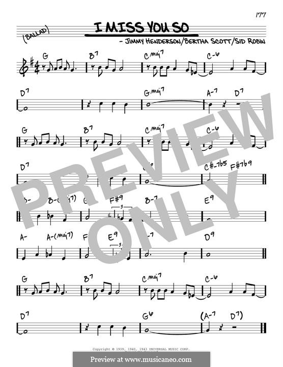 I Miss You So (Diana Krall): Melody line by Bertha Scott, Jimmy Henderson, Sid Robin