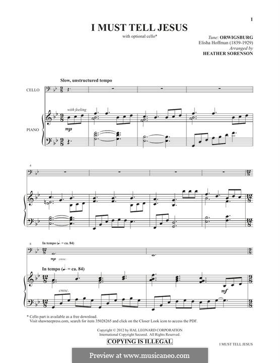 I Must Tell Jesus: For cello and piano by Elisha Albright Hoffman