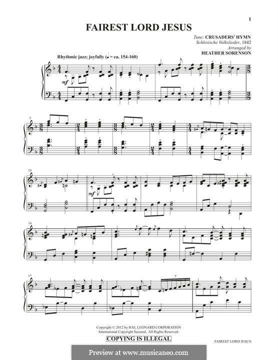 Fairest Lord Jesus: For piano by folklore