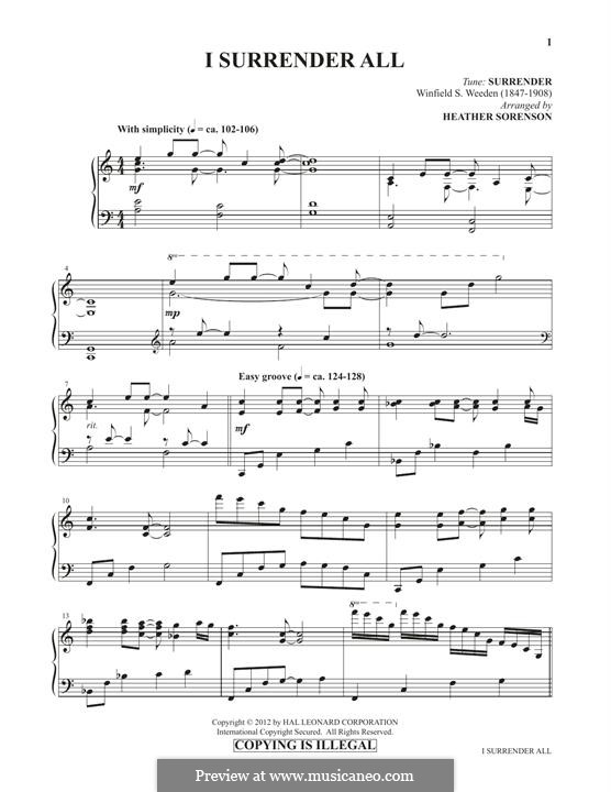 I Surrender All: For piano by Winfield Scott Weeden