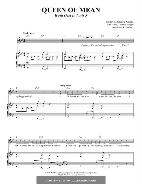 Queen of Mean (from Disney's Descendants 3): For voice and piano by Adam Schmalholz, Antonina Armato, Thomas Armato Sturges, Timothy James