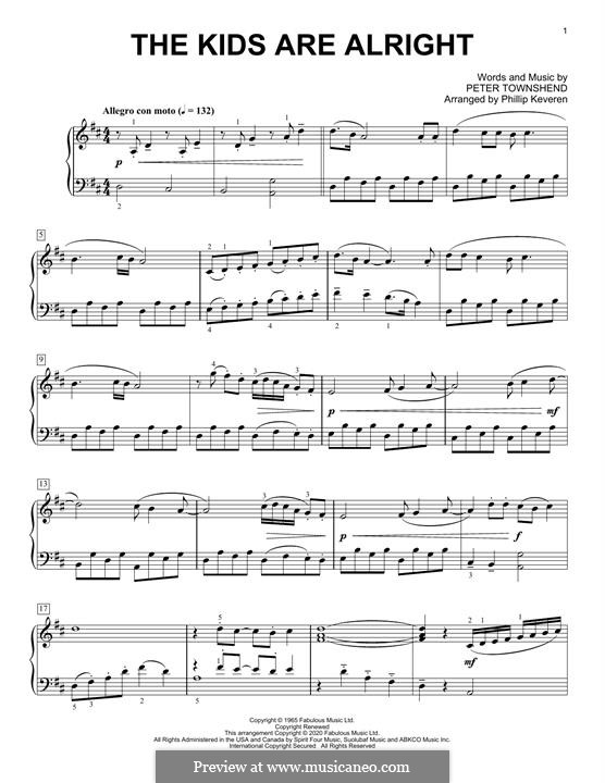 The Kids are Alright (The Who): For piano (classical version) by Peter Townshend