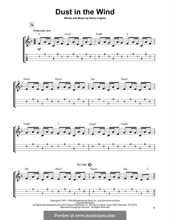 Dust in the Wind (Kansas) by K. Livgren - sheet music on MusicaNeo