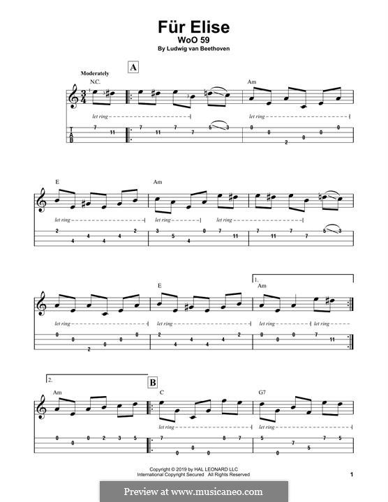 For Elise (Printable Scores), WoO 59: For ukulele by Ludwig van Beethoven
