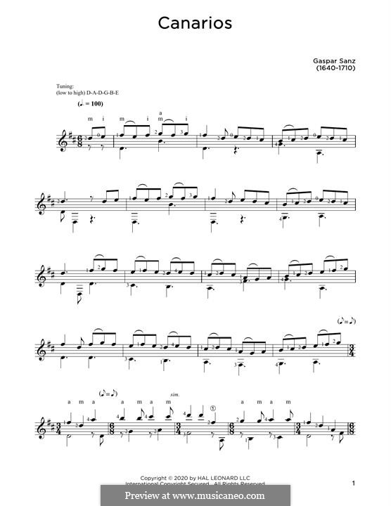 Canarios: For guitar by Gaspar Sanz