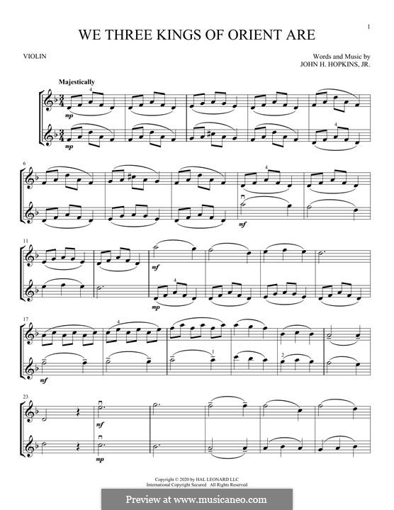 Chamber version: For two violins by John H. Hopkins Jr.