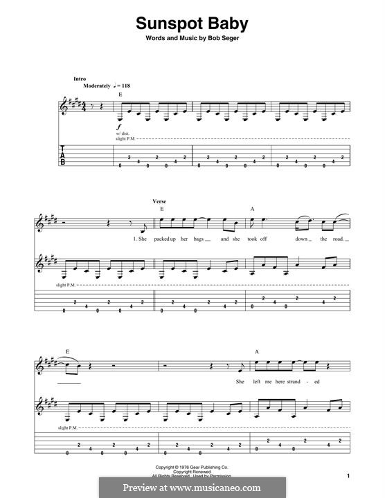 Sunspot Baby by B. Seger sheet music on MusicaNeo